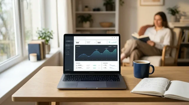 Person using a simple financial interface on a tablet