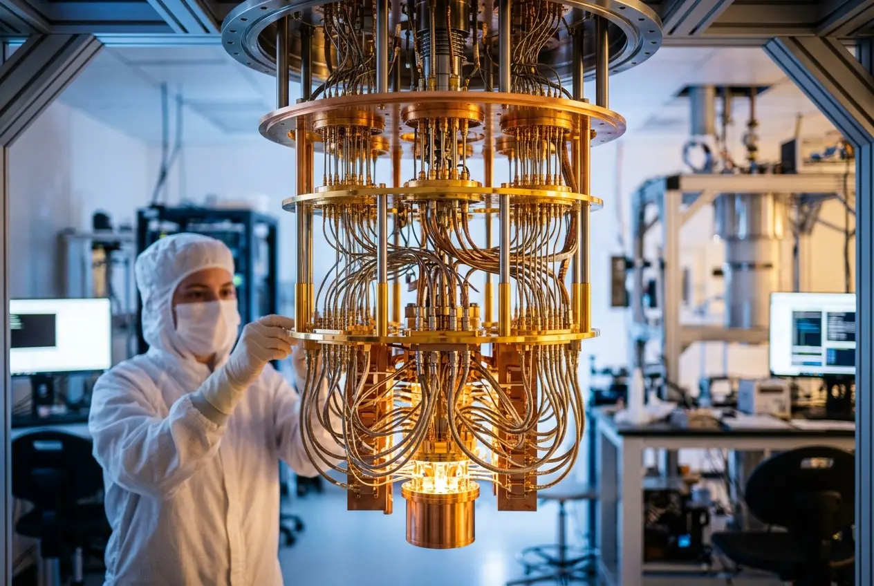 Quantum computing processor cooled in a cryogenic system